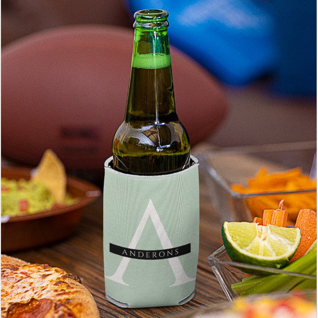 Minimalist Pastel Mint Personalised Name Can Cooler (Creator Uploaded)