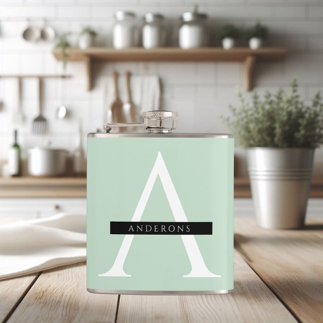 Minimalist Pastel Mint Personalised Name Hip Flask (Creator Uploaded)