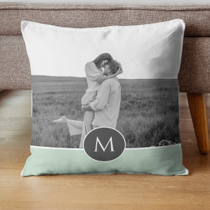 Minimalist Pastel Mint Personalised Name & Photo Cushion