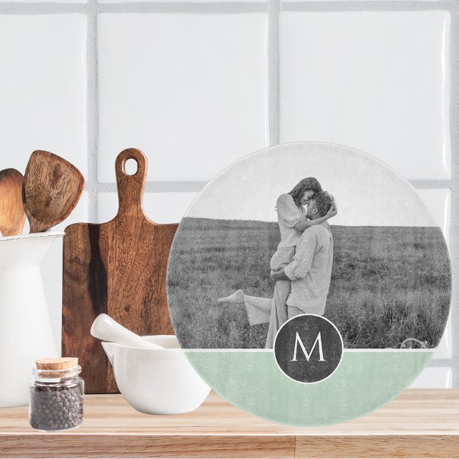 Minimalist Pastel Mint Personalised Name & Photo Cutting Board (Creator Uploaded)