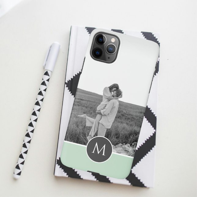 Minimalist Pastel Mint Personalised Name & Photo iPhone Case (Creator Uploaded)