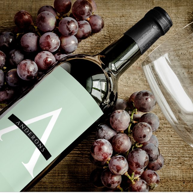 Minimalist Pastel Mint Personalised Name Wine Label (Creator Uploaded)