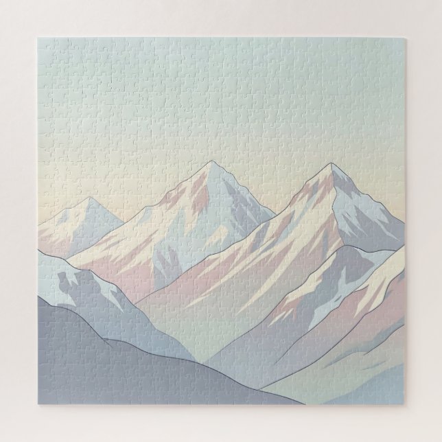 Minimalist Pastel Mountain Range Landscape Jigsaw Puzzle (Vertical)