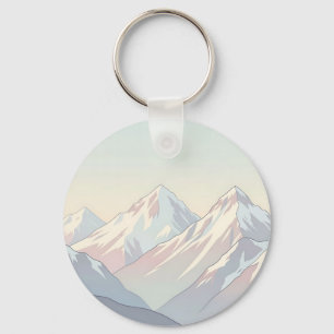 Minimalist Pastel Mountain Range Landscape Key Ring