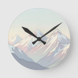 Minimalist Pastel Mountain Range Landscape Round Clock