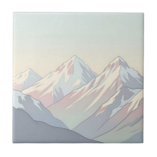 Minimalist Pastel Mountain Range Landscape Tile