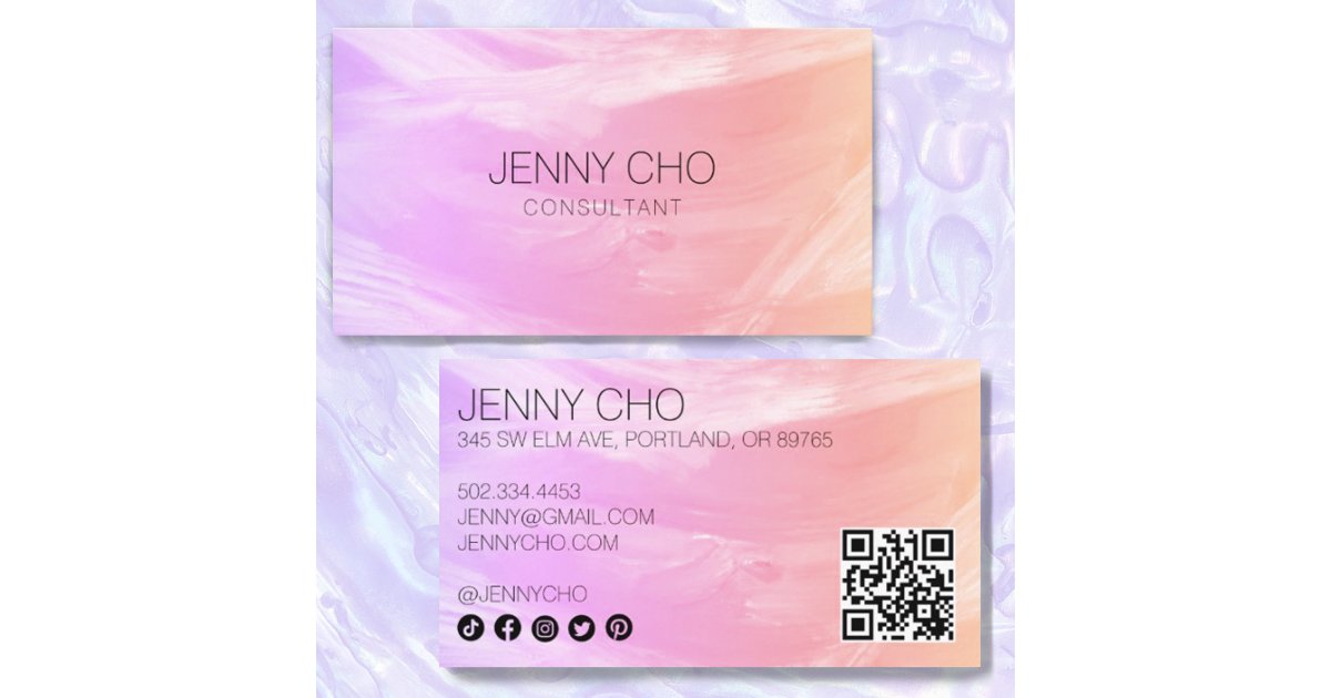 Minimalist Pastel Painting QR Code Social Icons Business Card | Zazzle
