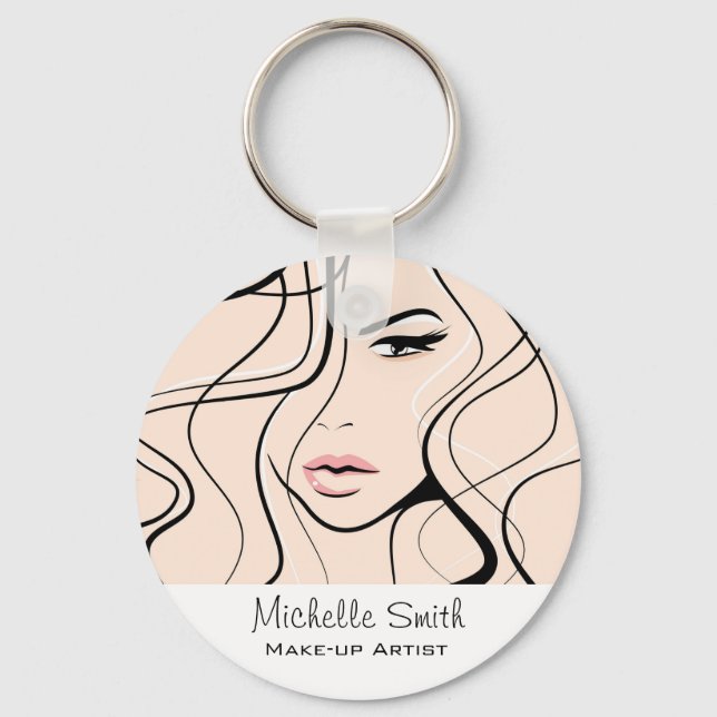 Minimalist Pastel Peach Elegant Feminine Makeup Key Ring (Front)