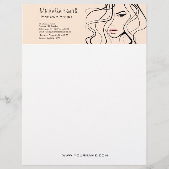 Minimalist Pastel Peach Elegant Feminine Makeup Letterhead Design (Front)