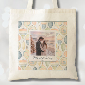 Minimalist Pastel Personalised Photo Christmas Tote Bag