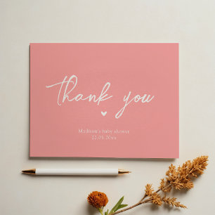 Minimalist Pastel Pink Calligraphy Baby Shower Thank You Card