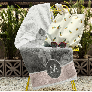 Minimalist Pastel Pink Personalised Name & Photo Beach Towel