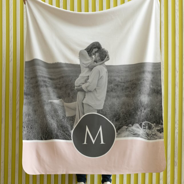 Minimalist Pastel Pink Personalised Name & Photo Fleece Blanket (Creator Uploaded)