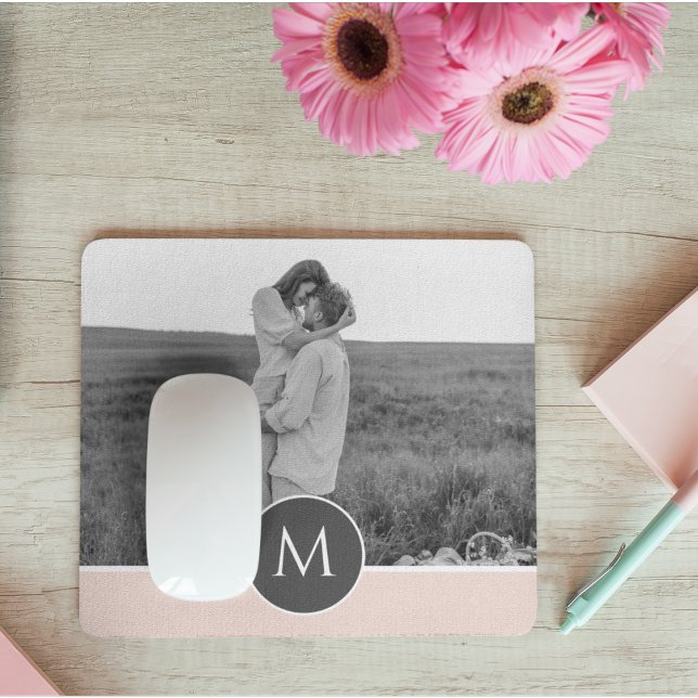 Minimalist Pastel Pink Personalised Name & Photo Mouse Mat (Creator Uploaded)