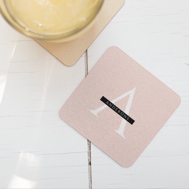 Minimalist Pastel Pink Personalised Name Square Paper Coaster (Creator Uploaded)