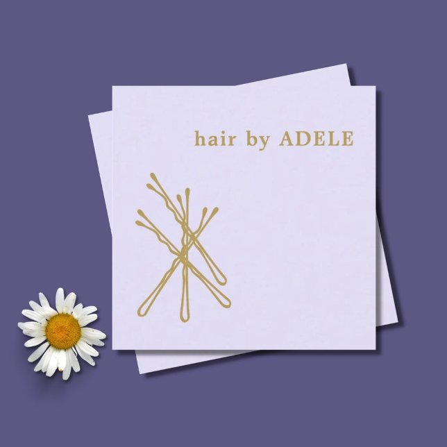 Minimalist Pastel Purple Gold Bobby Pins Hair Square Business Card (Creator Uploaded)
