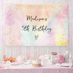 Minimalist Pastel Rainbow Gold Birthday Banner
