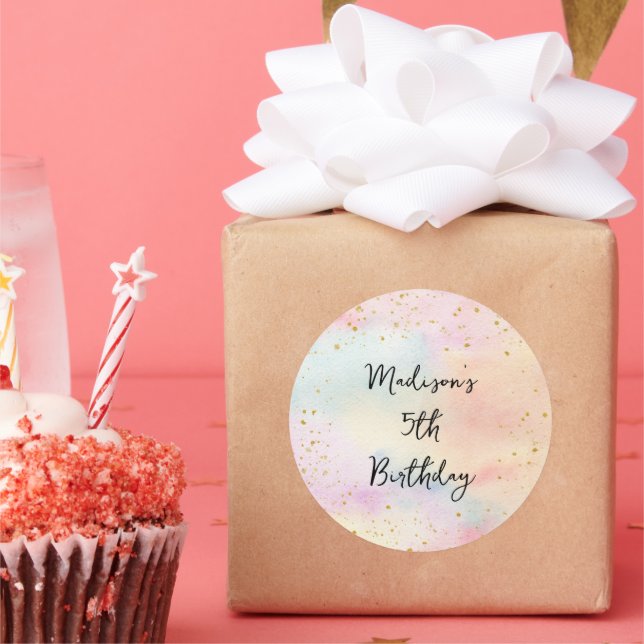 Minimalist Pastel Rainbow Gold Birthday Classic Round Sticker (Party)