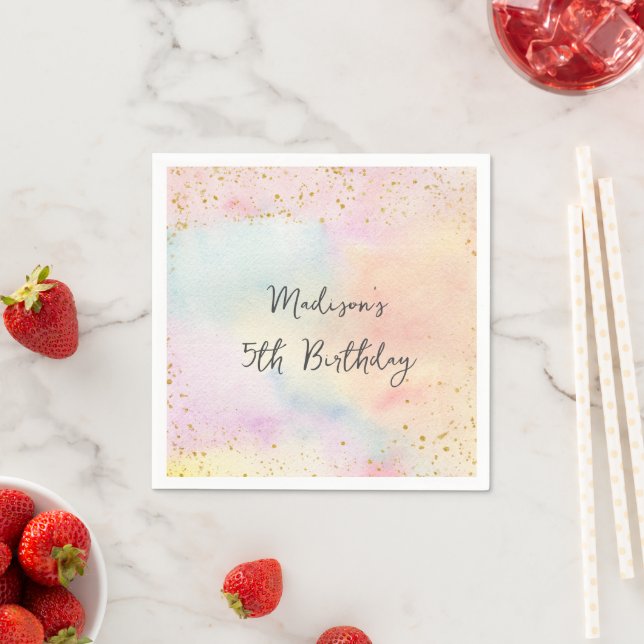 Minimalist Pastel Rainbow Gold Birthday Napkin (Insitu)