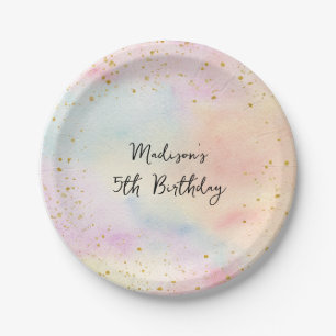 Minimalist Pastel Rainbow Gold Birthday Paper Plate