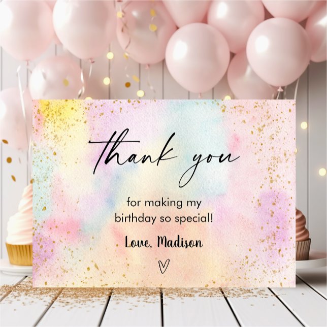 Minimalist Pastel Rainbow Gold Birthday Thank You Card (Creator Uploaded)