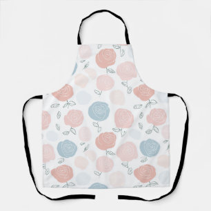 Minimalist Pastel Rose White Floral Pattern Apron