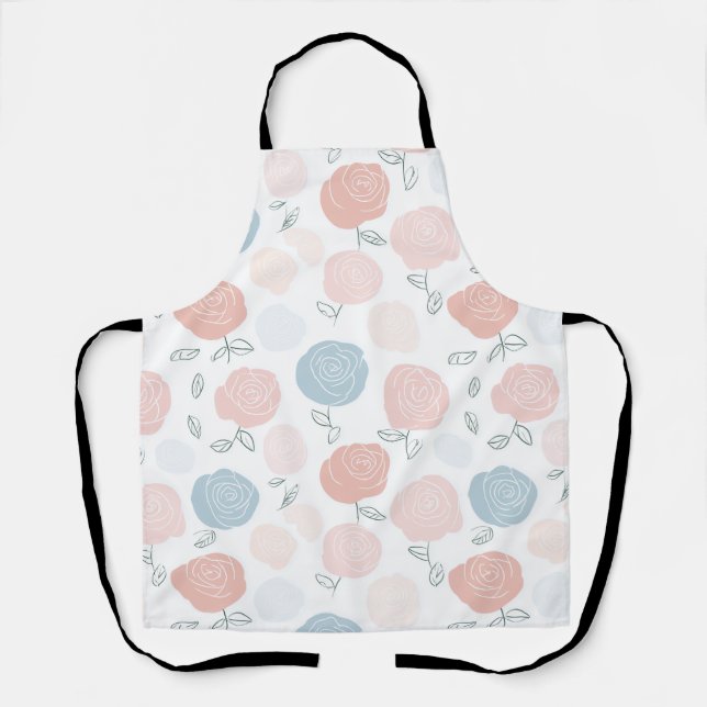 Minimalist Pastel Rose White Floral Pattern Apron (Front)