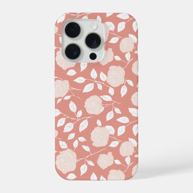 Minimalist Pastel Rose White Floral Pattern iPhone Case (Back)