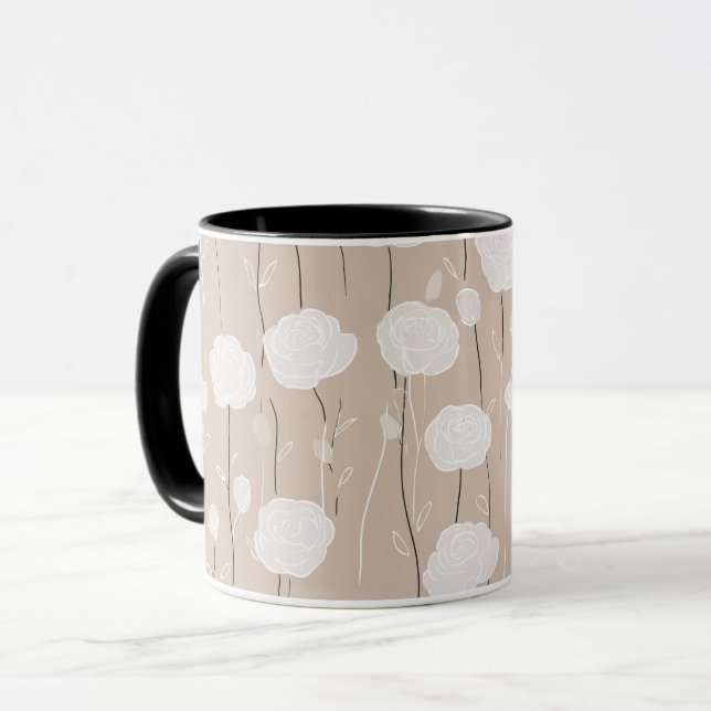 Minimalist Pastel Rose White Floral Pattern Mug (Front Left)
