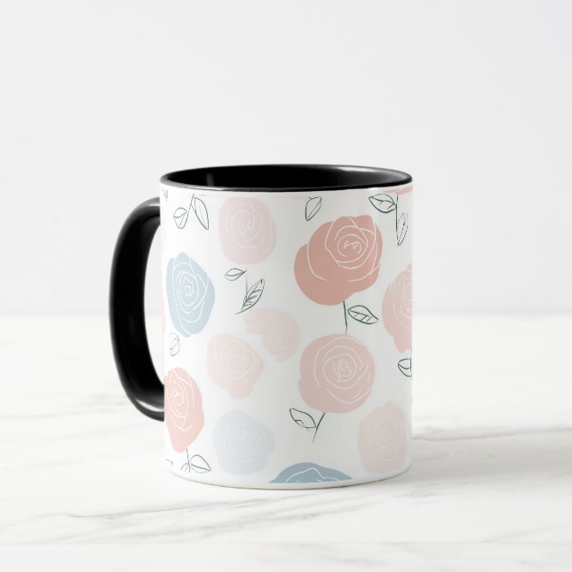 Minimalist Pastel Rose White Floral Pattern Mug (Front Left)