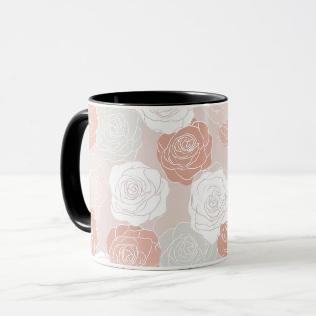 Minimalist Pastel Rose White Floral Pattern Mug (Front Left)