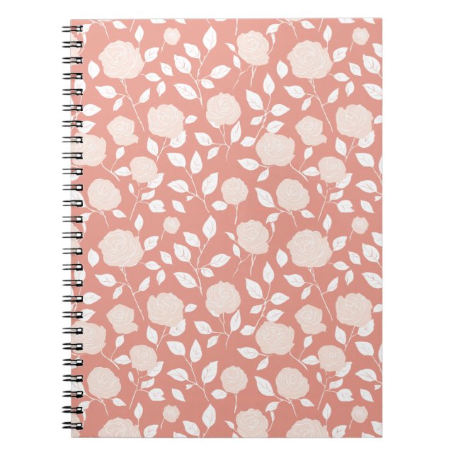 Minimalist Pastel Rose White Floral Pattern Notebook (Front)