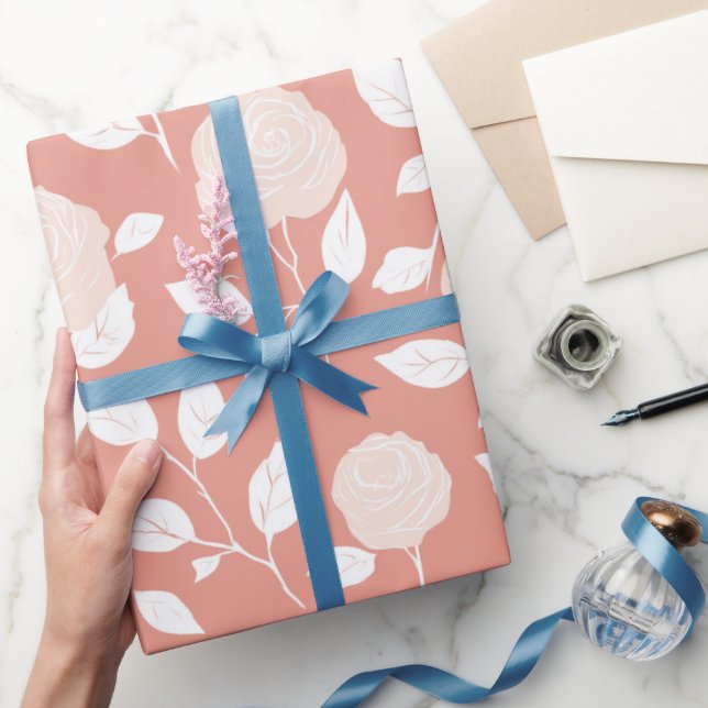 Minimalist Pastel Rose White Floral Pattern Wrapping Paper (Gifting)