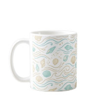 Minimalist Pastel Seashells and Ocean Waves Coffee