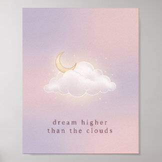 Minimalist Pastel Sky Cloud and Moon Poster