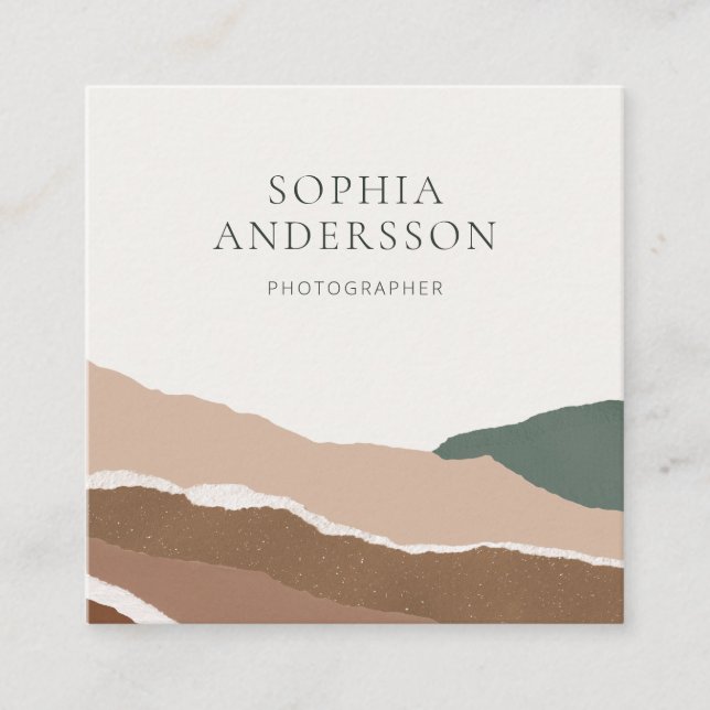 Minimalist Pastel Torn Edge Landscape  Square Business Card (Front)