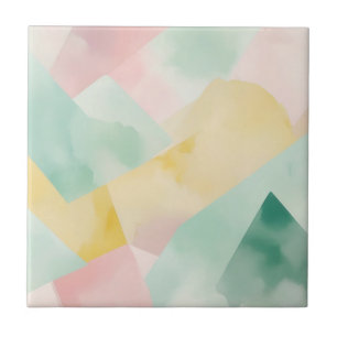Minimalist Pastel Watercolor with Geometric Shapes Tile
