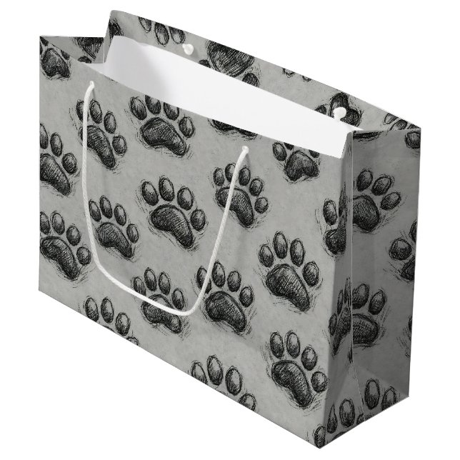 Minimalist Paw Print Sketch Pattern (1) Large Gift Bag (Front Angled)