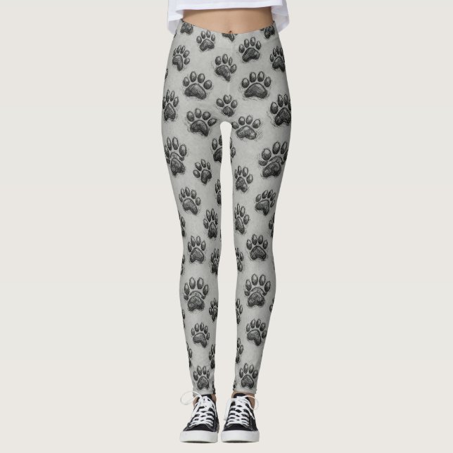 Minimalist Paw Print Sketch Pattern (1) Leggings (Front)
