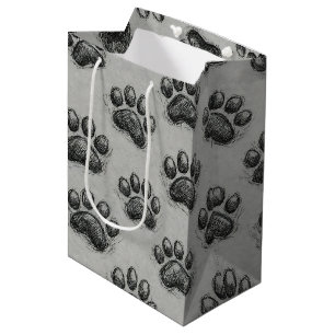 Minimalist Paw Print Sketch Pattern (1) Medium Gift Bag