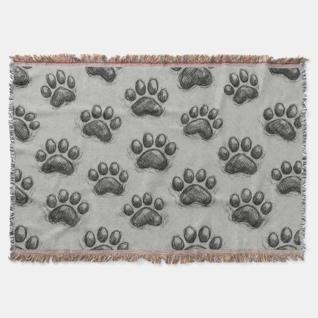 Minimalist Paw Print Sketch Pattern (1) Throw Blanket (Front)