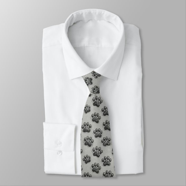 Minimalist Paw Print Sketch Pattern (1) Tie (Tied)