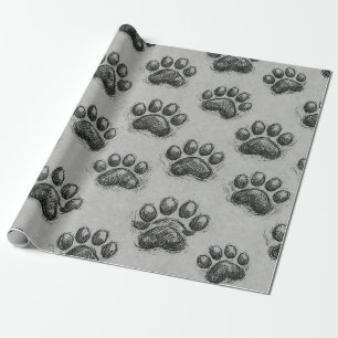 Minimalist Paw Print Sketch Pattern (1) Wrapping Paper