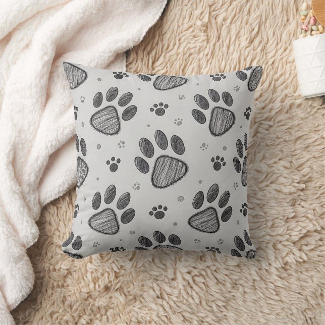 Minimalist Paw Print Sketch Pattern (2) Cushion (Blanket)