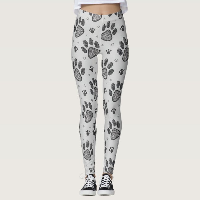 Minimalist Paw Print Sketch Pattern (2) Leggings (Front)