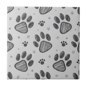 Minimalist Paw Print Sketch Pattern (2) Tile