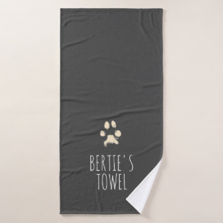 Minimalist Pawprint Typography Personalised Pet Bath Towel