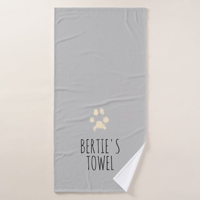 Minimalist Pawprint Typography Personalised Pet    Bath Towel (Bath Towel)