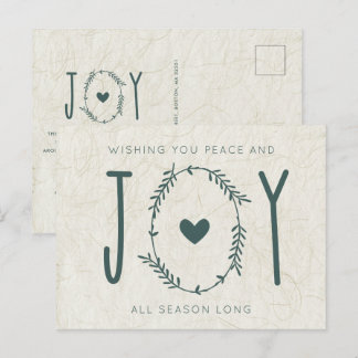 Minimalist Peace and Joy Christmas Holiday Postcard
