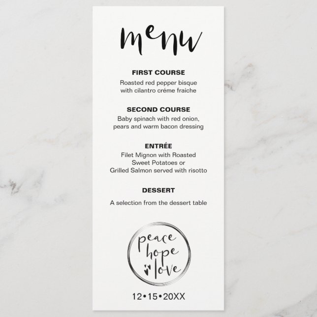 MINIMALIST, Peace, Hope, Love, Holiday Menu (Front)